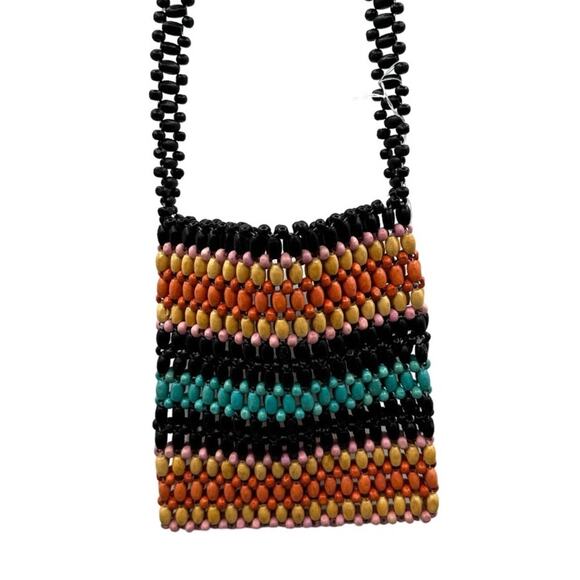 American Eagle Multicolor Boho Retro‎ Beaded Small Crossbody Purse - Picture 1 of 3